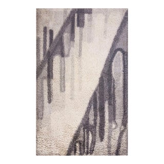 1960s Multi Gray Abstract Vintage Swedish Rya Rug 6' 2" X 9' 6" Handknotted Wool Carpet For Sale