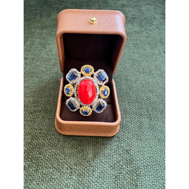 Bochic "Orient" Vintage Diamond, Blue Sapphire & Opal Ring Set 18K Gold & Silver For Sale - Image 17 of 18