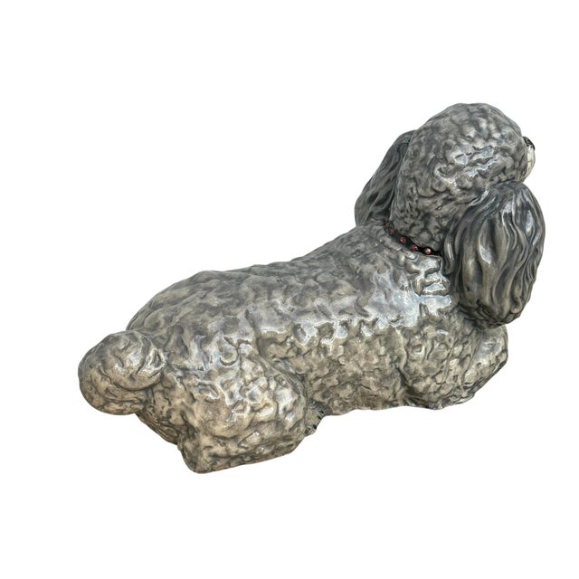 Vintage 1970s Life Size Poodle Ceramic Statue With Ruby Collar For Sale In New York - Image 6 of 12