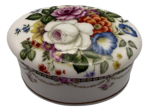 Vintage Crownford Fine Bone China Trinket Jewelry Casket Box Lid Floral England