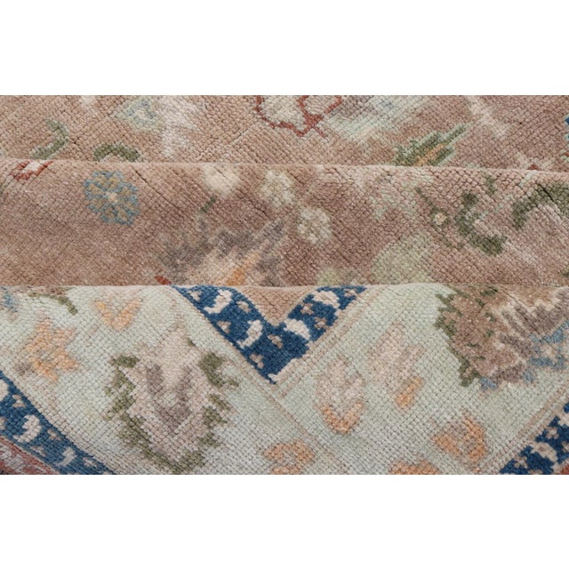 Mid 20th Century Colorful Turkish Oushak Rug in Salmon Background With All-Over Floral Design For Sale - Image 12 of 13