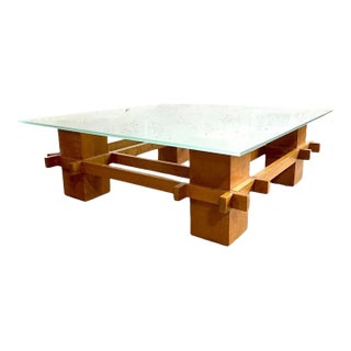 Mid Century Modern Italian Glass Top Coffee Table For Sale