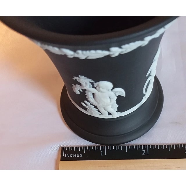 1990s Vintage MCM Wedgwood Black Jasperware Trumpet Vase For Sale - Image 5 of 6