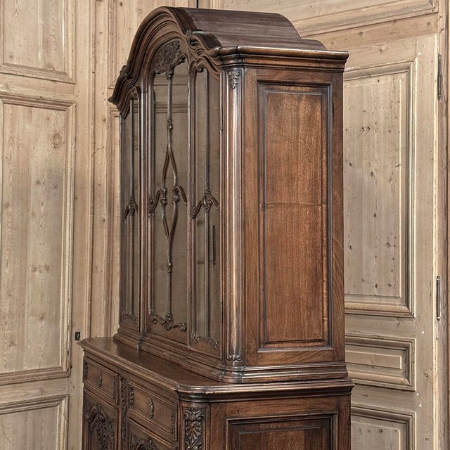 Antique Liegeois Hand-Carved Walnut Bookcase ~ China Buffet For Sale - Image 11 of 18