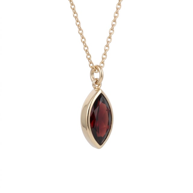 Not Yet Made - Made To Order Natural Marquise Cut Garnet Pendant Necklace – Bezel Set Gemstone Birthstone Pendant For Sale - Image 5 of 5