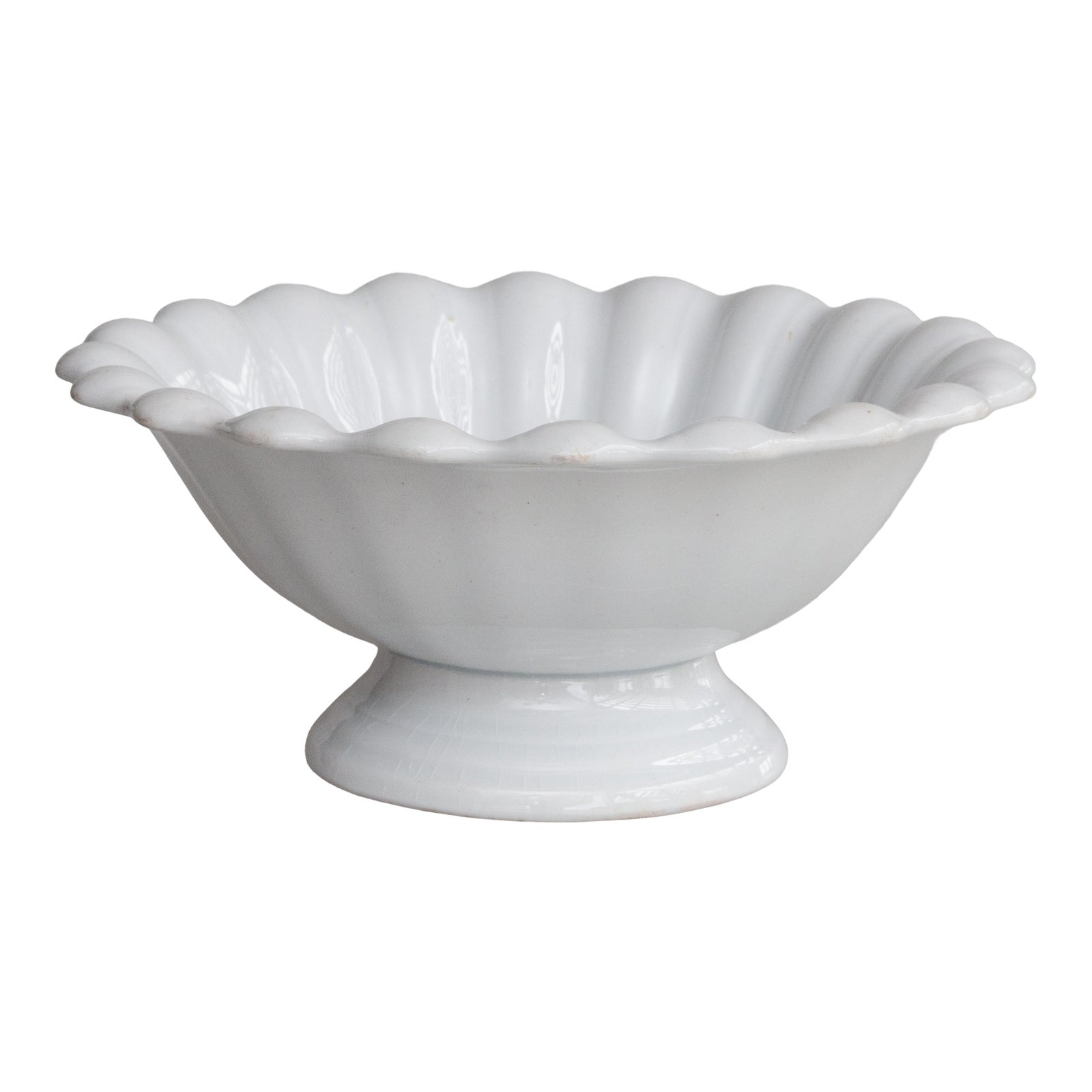 Antique 19thCentury English Fluted White Ironstone Footed Bowl Chairish