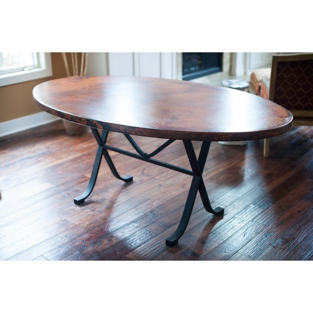 Arhaus Oval Copper Dining Table W/ Cast Iron Legs Chairish