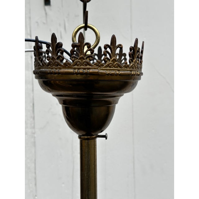 1900 - 1909 Vintage Nine Light Brass Restored Gas Fixture For Sale - Image 5 of 12