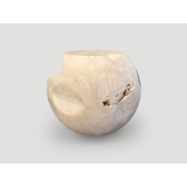 Andrianna Shamaris Organic Teak Wood and Resin Drum Side Table For Sale - Image 4 of 5