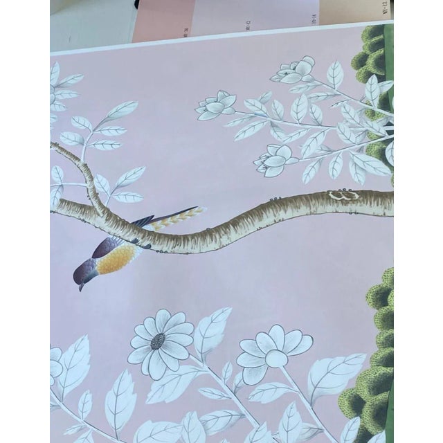 24" *53"/Panel, a Set of 2 Panels Pink Chinoiserie Printed Wallpaper Panels, For Sale - Image 6 of 7