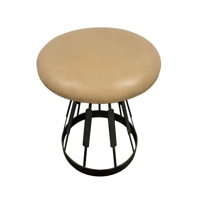 Mid-Century Modern Modern Mushroom Leather Upholstered Stool For Sale - Image 3 of 7