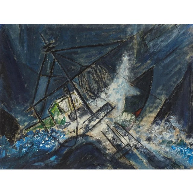 Mid 20th Century Mid-Century Abstract Ship in Storm Seascape Painting For Sale - Image 5 of 5
