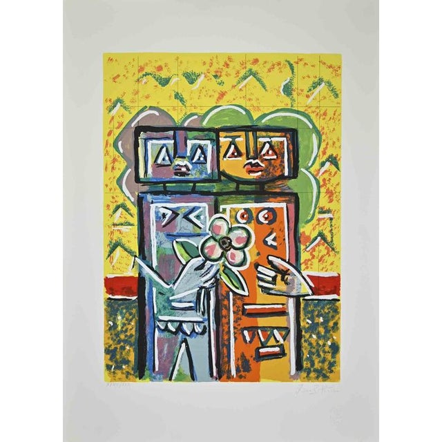 Modern Ibrahim Kodra, Couple, Lithograph, 1970s For Sale - Image 3 of 3