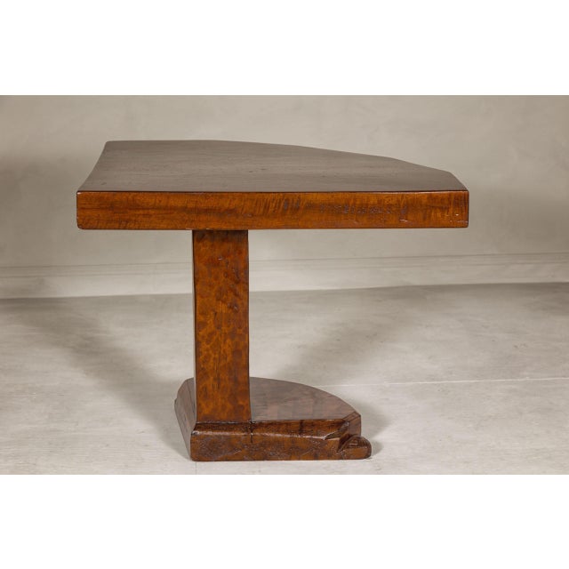 Rustic Rustic Vintage Corner Demilune Pedestal Table with Delicately Carved Base For Sale - Image 3 of 12
