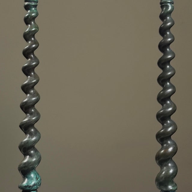 Pair of Large Vintage Verdigris Bronze Barley Twist Candelabras For Sale - Image 4 of 11