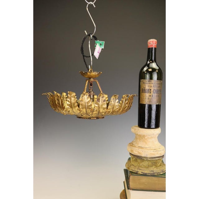 Gold Mid-Century Spanish Sunburst Ceiling Light in Gilt Iron, c.1950s by Unknown for Unknown For Sale - Image 8 of 17