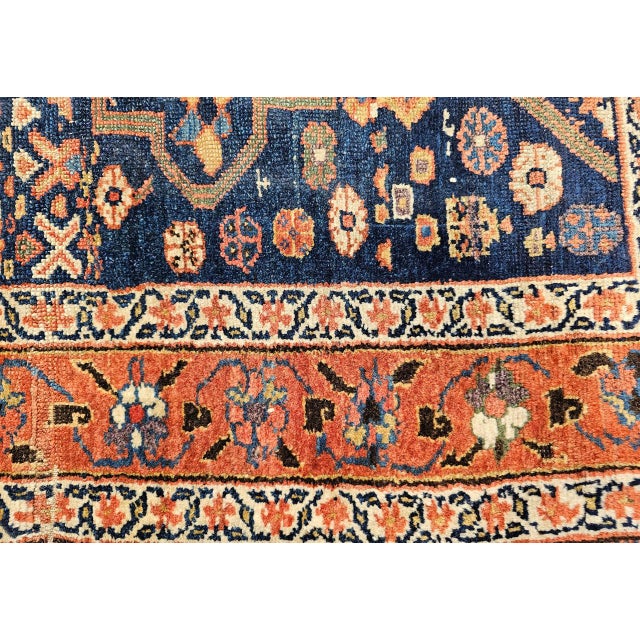 Antique Persian Farahan Sarouk Runner, Hand-Knotted Wool, All-Over Geometric Pattern, Navy & Rust, 4x10 For Sale - Image 16 of 16
