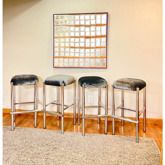 Modernist Minimalist Cal-Style Chrome Bar Stools/Counter Stools (1978 ...
