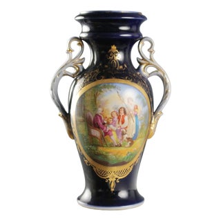 French Vase in Blue Porcelain Decorations For Sale