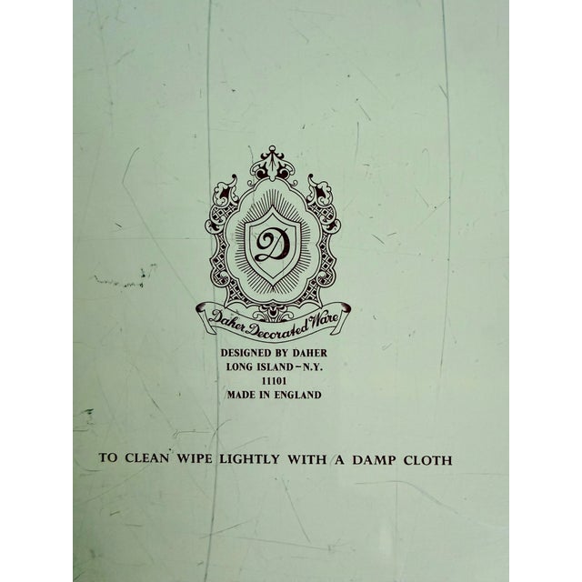 Metal Vintage Daher English Chinoiserie Rooster Square Metal Tray For Sale - Image 7 of 8