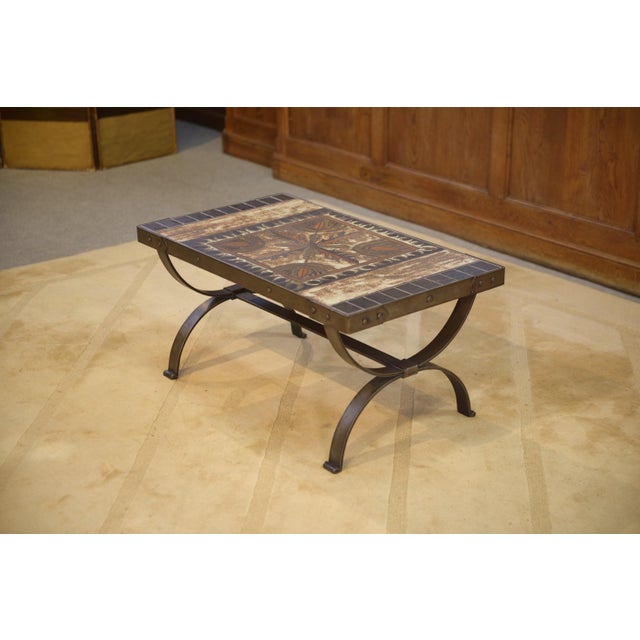 1950s Wrought Iron and Ceramic Coffee Table, Vallauris, 1950s For Sale - Image 5 of 10
