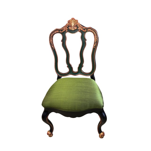 Superb elegant vintage gilded Venetian side chair featuring exquisite hand-carved and hand-painted details. Newly...