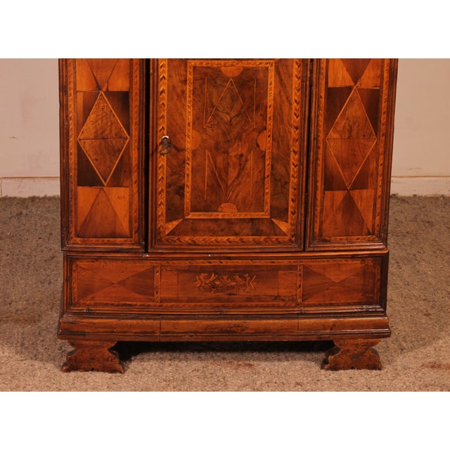 Exceptional 16th-century Italian Renaissance oratory in light walnut with inlays. It opens with one drawer and a door. The...