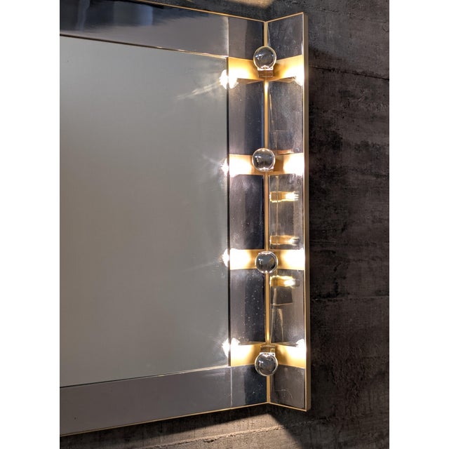 Illuminated Dressing Room Mirror in Chrome and Brass by Gaetano Sciolari, Italy, 1970s For Sale - Image 15 of 18