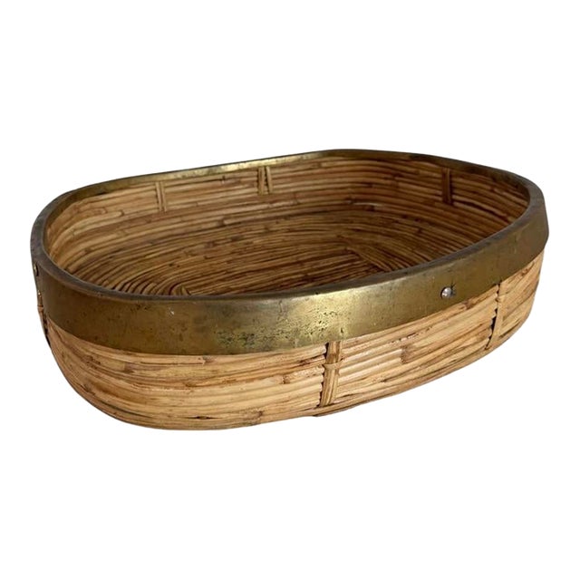 Split Reed Extra Large Italian Tray With Brass Trim, Hand Crafted, Bohemian For Sale