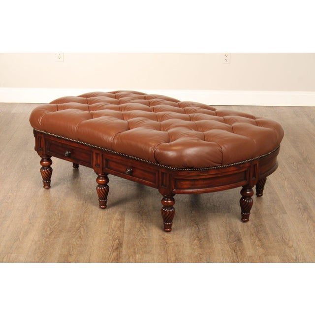 CTH Sherrill Occasional English Regency Style Tufted Leather Ottoman For Sale - Image 12 of 12