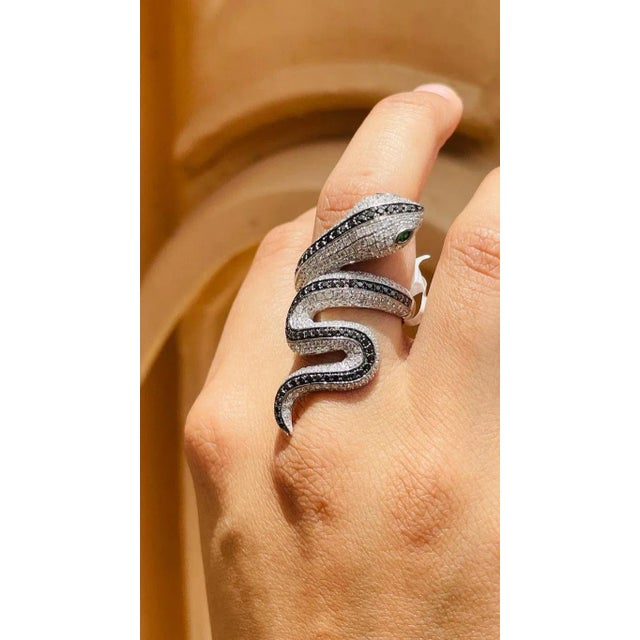 Not Yet Made - Made To Order 18k Gold Nature-Inspired Black & White Diamond Snake Cocktail Ring Size 7 For Sale - Image 5 of 16