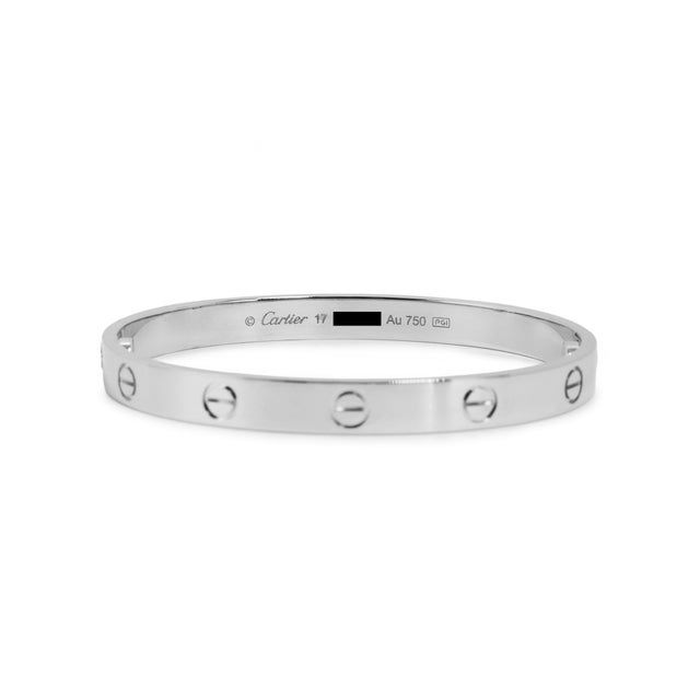 Early 21st Century Cartier Classic Model 18k White Gold Iconic Love Bangle Bracelet For Sale - Image 5 of 8