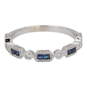 14k (585) White Gold Natural Diamond and Sapphire Band Size 8