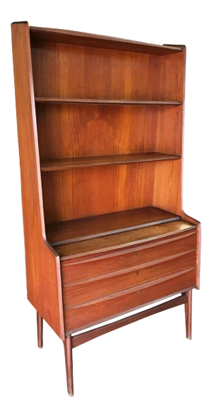 Danish Modern Teak Bookcase Cupboard Display Cabinet with Locks