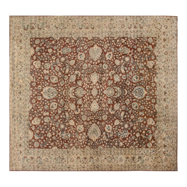 Antique Persian Tabriz Brown, Blue Handmade Wool Rug For Sale