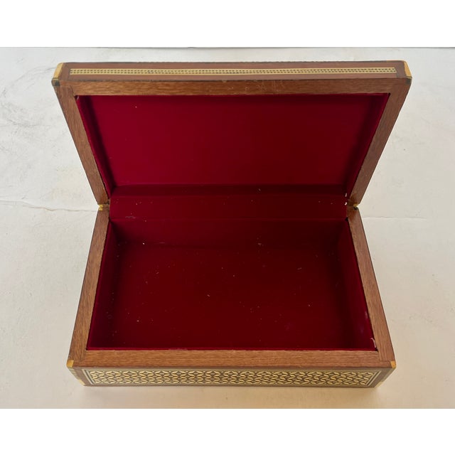 Mid 20th Century Mid 20th Century Vintage Inlaid Wood Mother of Pearl Jewelry Box For Sale - Image 5 of 12