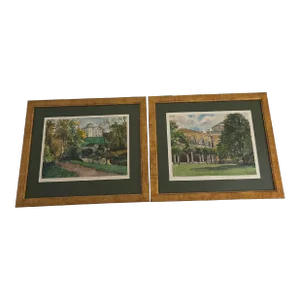 1990s Pair of Watercolors From France., Framed