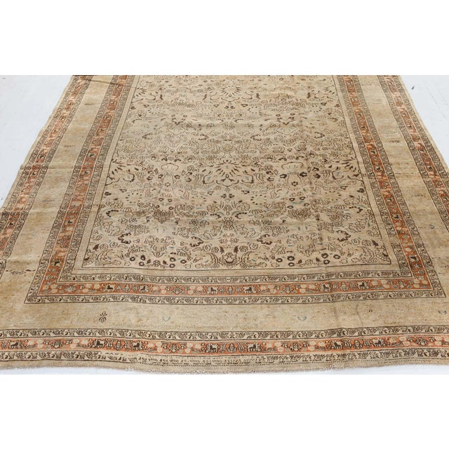 Early 20th Century Persian Meshad Camel, Brown, Orange Handwoven Wool Rug For Sale - Image 10 of 10