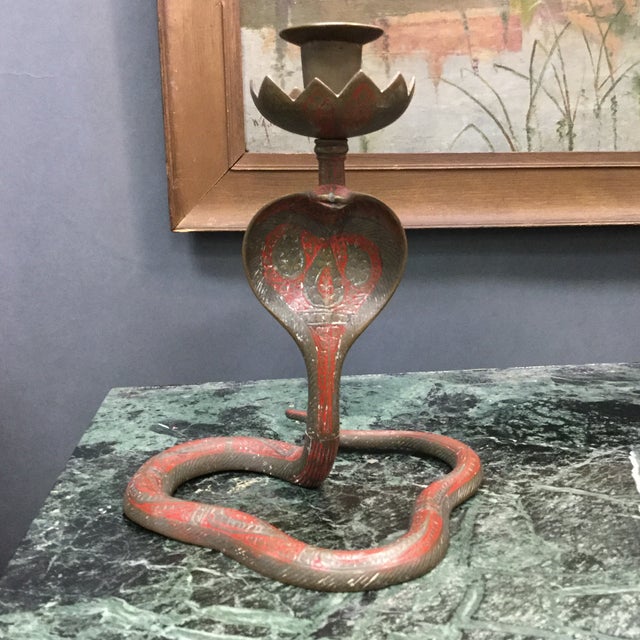 Brass Enameled Cobra Candle Holder Chairish