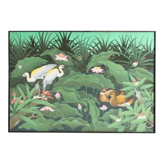 Painting of a Lotus Pond With Birds by W. Kuparyadi For Sale