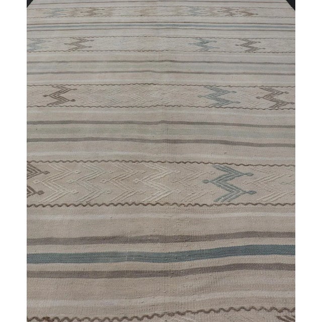 Textile Vintage Turkish Flat-Weave Muted Colored Kilim in Taupe, Brown and Light Blue For Sale - Image 7 of 12