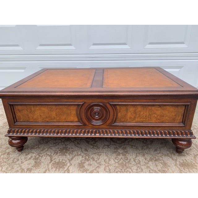 Ethan Allen "Morley"2 Drawer Leather Top Coffee Table.. Chairish