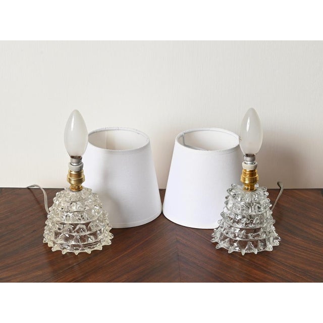 Murano Rostrato Glass and Brass Table Lamps by Barovier, Italy, 1940s, Set of 2 For Sale - Image 6 of 18
