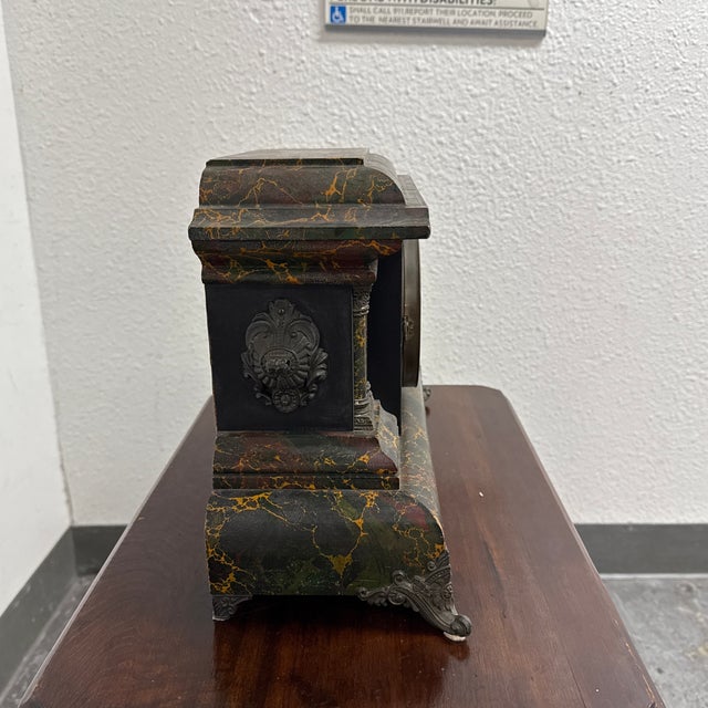 Welch Faux Green Marble Mantle Clock For Sale - Image 4 of 12