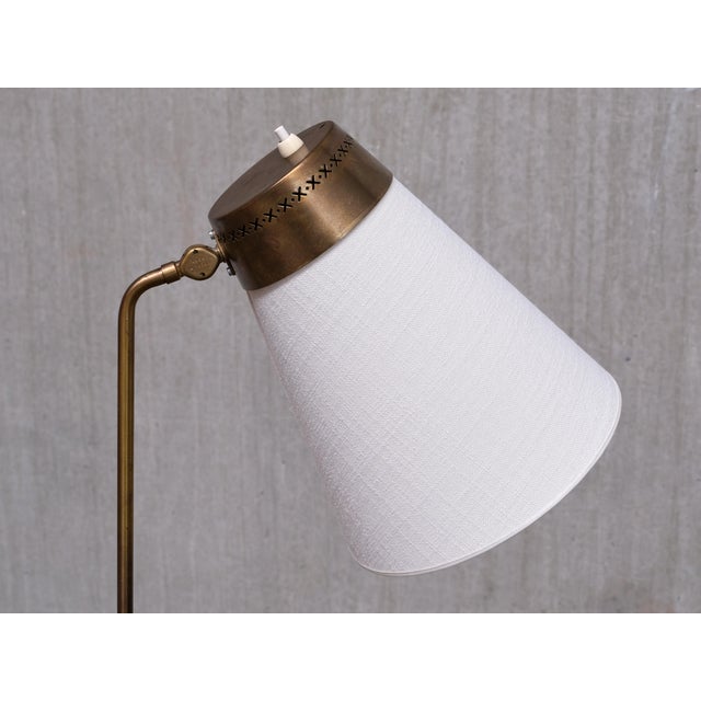 Metal Teak and Brass Floor Lamp with Adjustable Shade from Asea Belysning, Sweden, 1950s For Sale - Image 7 of 11