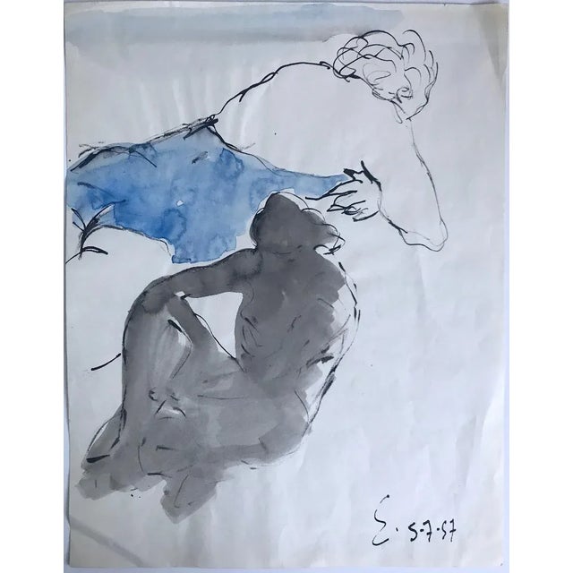 Figure is an original drawing in watercolor and china ink on paper realized in 1957 by Henri Espinouze (1915-1982). Hand-...