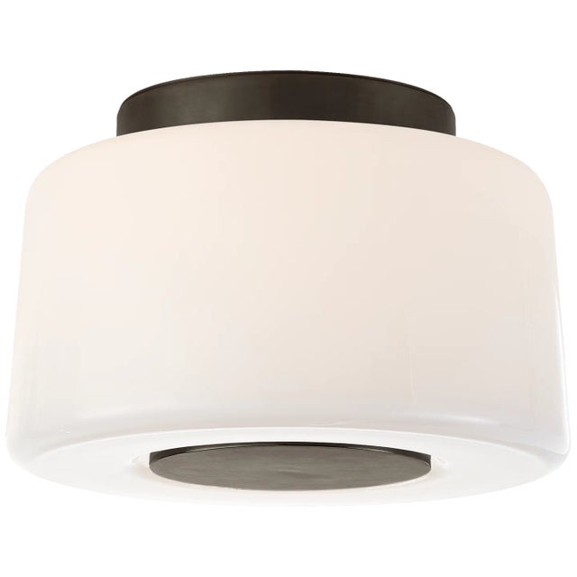Acme Small Flush Mount in Bronze with White Glass Designer: Barbara Barry Mounting: Flush Shade Detail: White Glass...