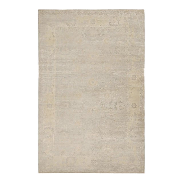 2010s Rug & Kilim’s Oushak Style Oversized Rug in Greige With Floral Pattern For Sale