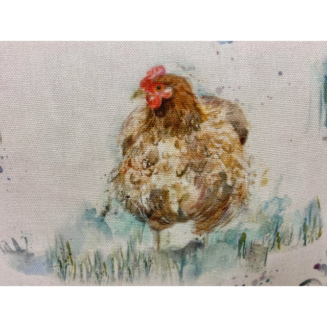 Textile 16" Square Pillow Adorned With a Chicken & Rooster Pattern - Made in Uk. For Sale - Image 7 of 12