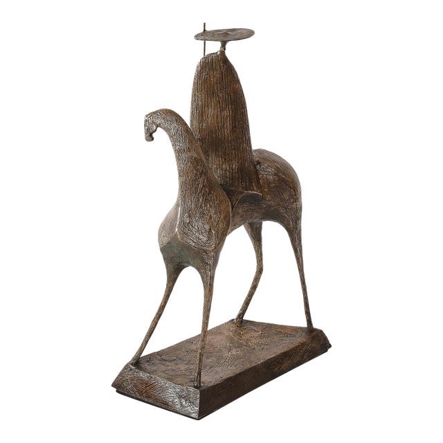 Mid-Century Bronze Signed Gloria Ellies Stylized Horseman Sculpture Edition 4/6 For Sale